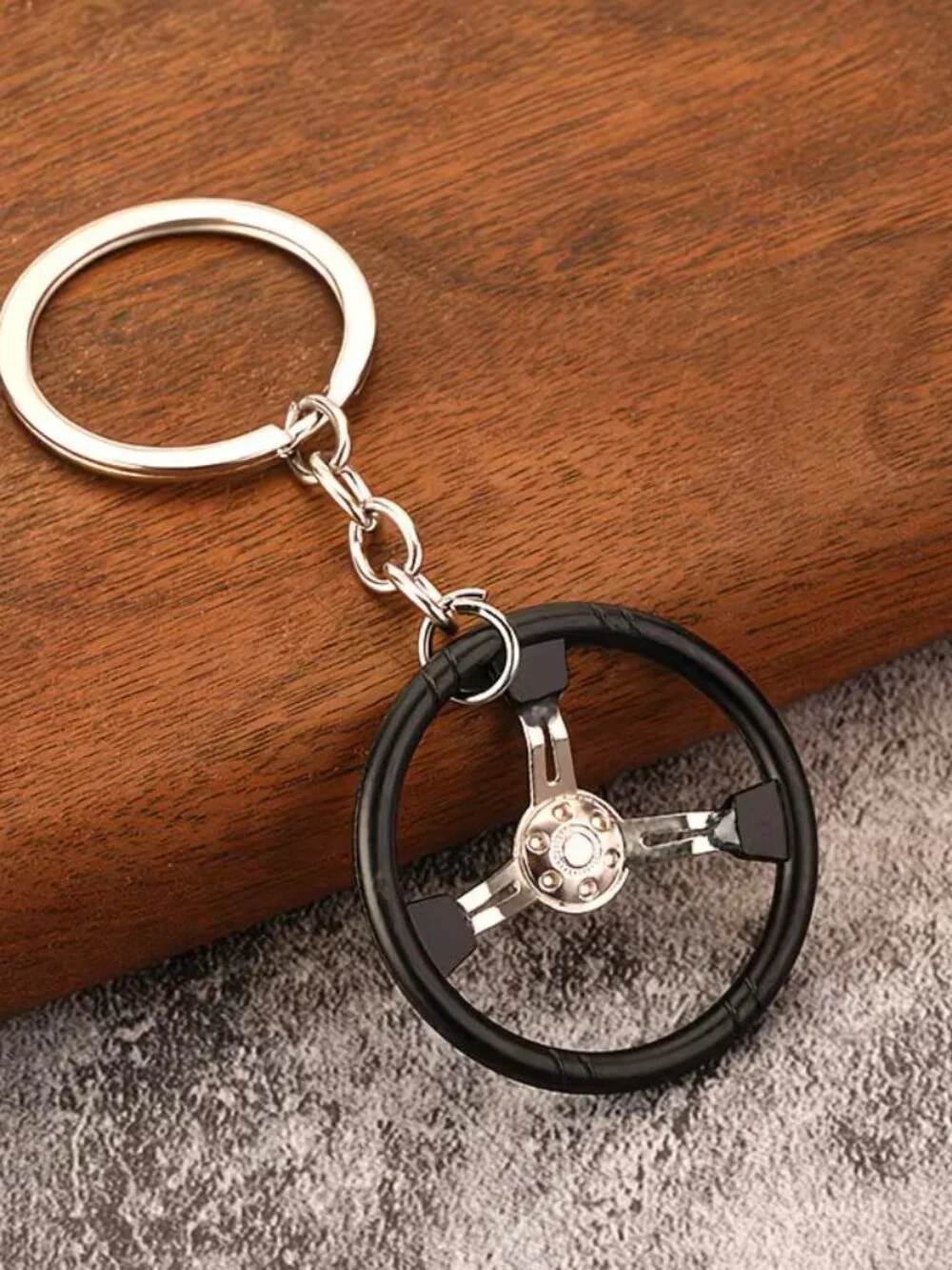 Silver 3 Spoke Racing Steering Wheel Keychain Drift Car Key Ring Enthusiast Gift